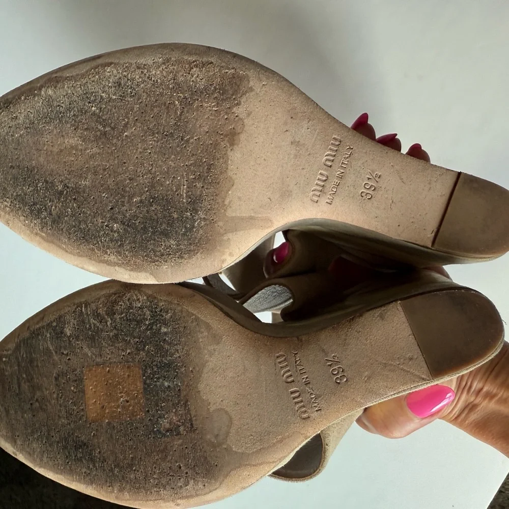Miu Miu  Neutral Taupe Wedge Sandals